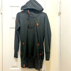 Naketano Ankerbraut Anthractie Black long Hoodie dress size Small from Zumiez